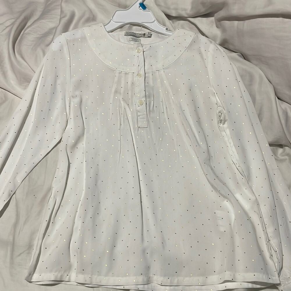 Losan 6 white gold small tiny polka dot blouse euc